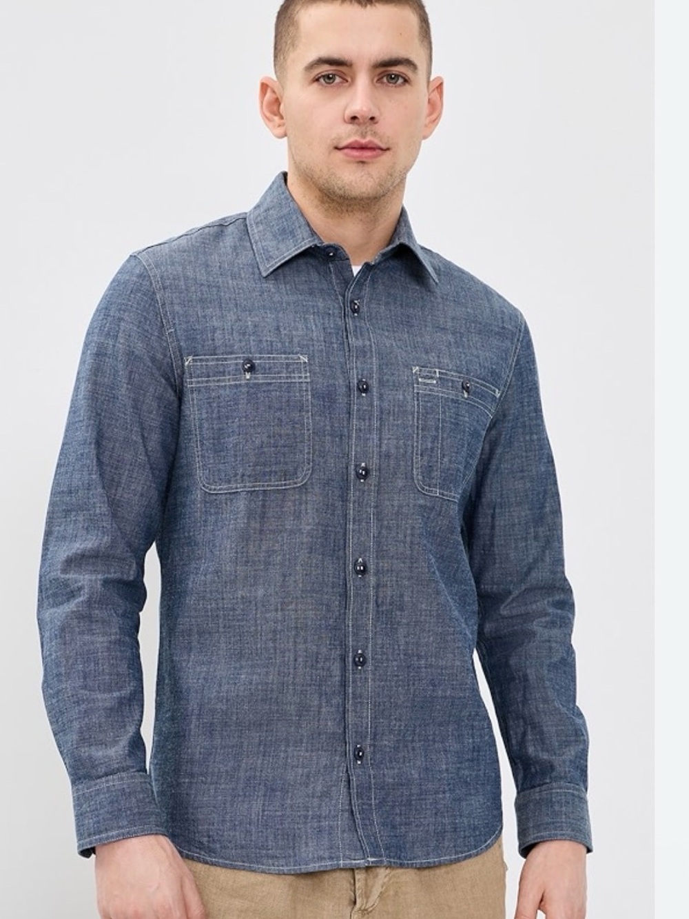 Buck Mason blue chambray long sleeve work shirt Small
